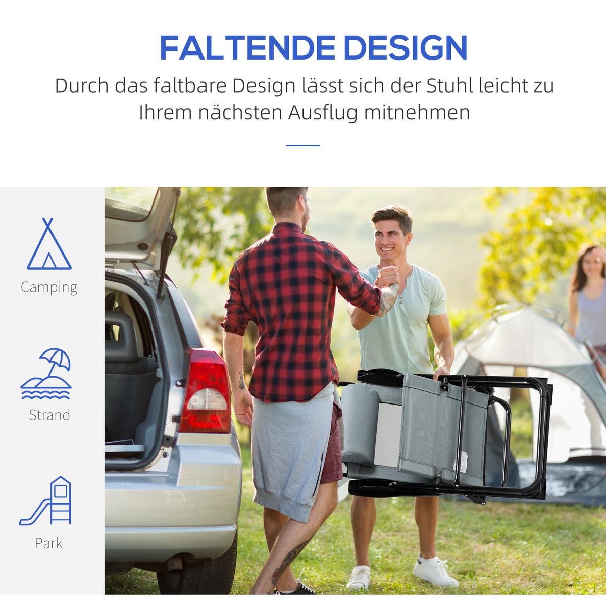 KLAPPSTUHL mit verstellbarer Rückenlehne Armlehne, 2er-Set, Stahl, Oxford, Grau - Grau, Metall (70/109/62cm) - Outsunny