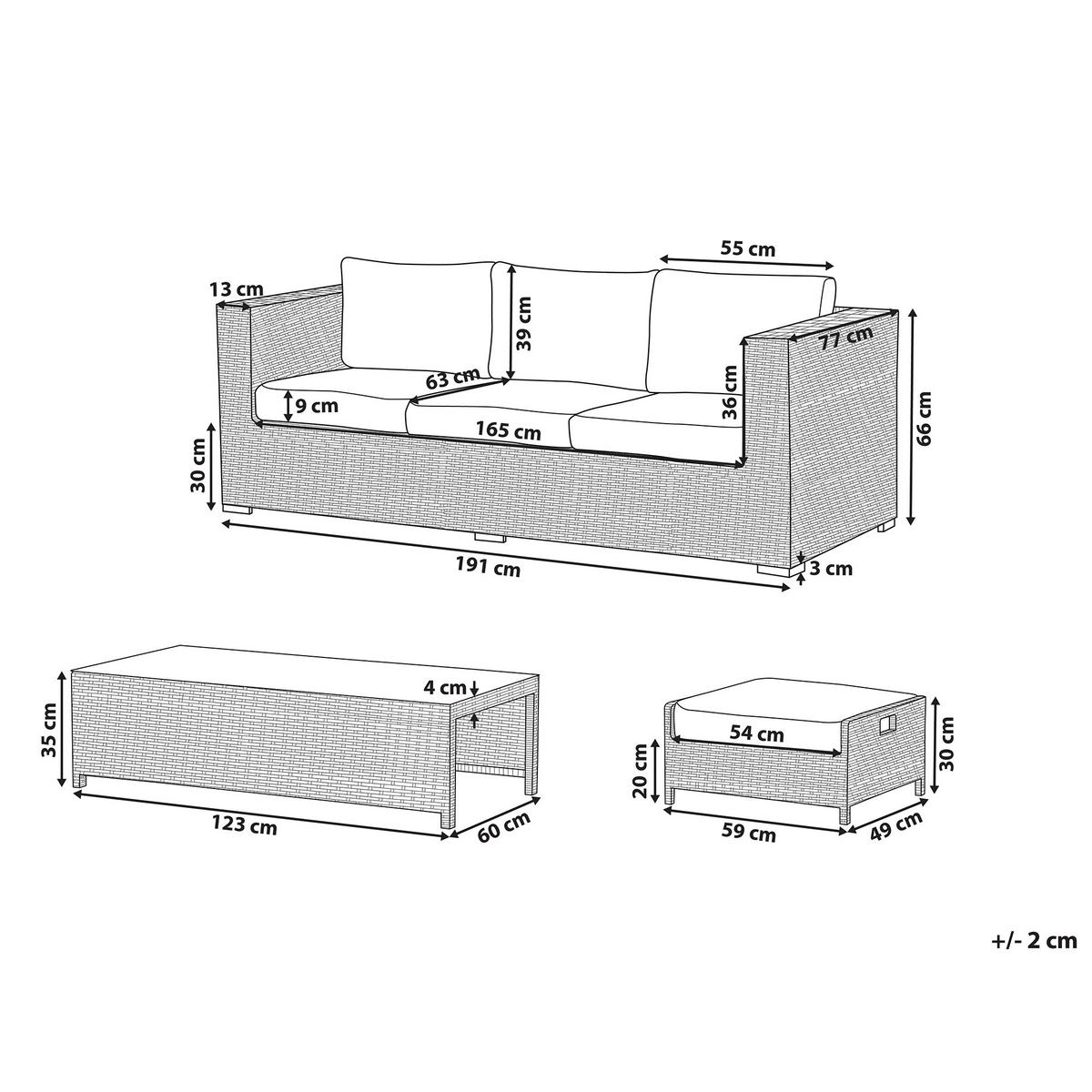 LOUNGE SET 5-Sitzer braun Auflagen weiß Belluno - Weiß, Kunststoff - Beliani