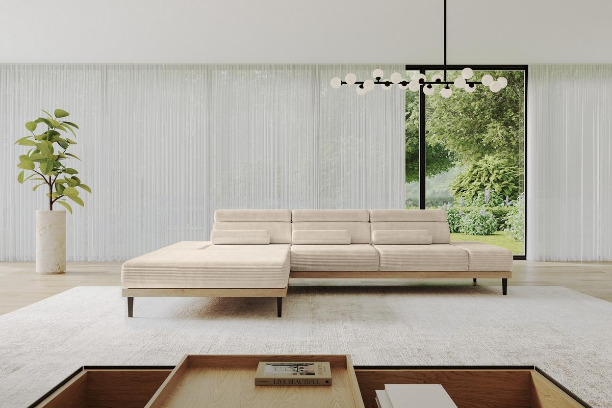ELEKTRISCHES ECKSOFA Links MONA 316x205x85 Beige Cord - Sandfarben/Beige, Holzwerkstoff/Textil (316/205cm) - ALTDECOR