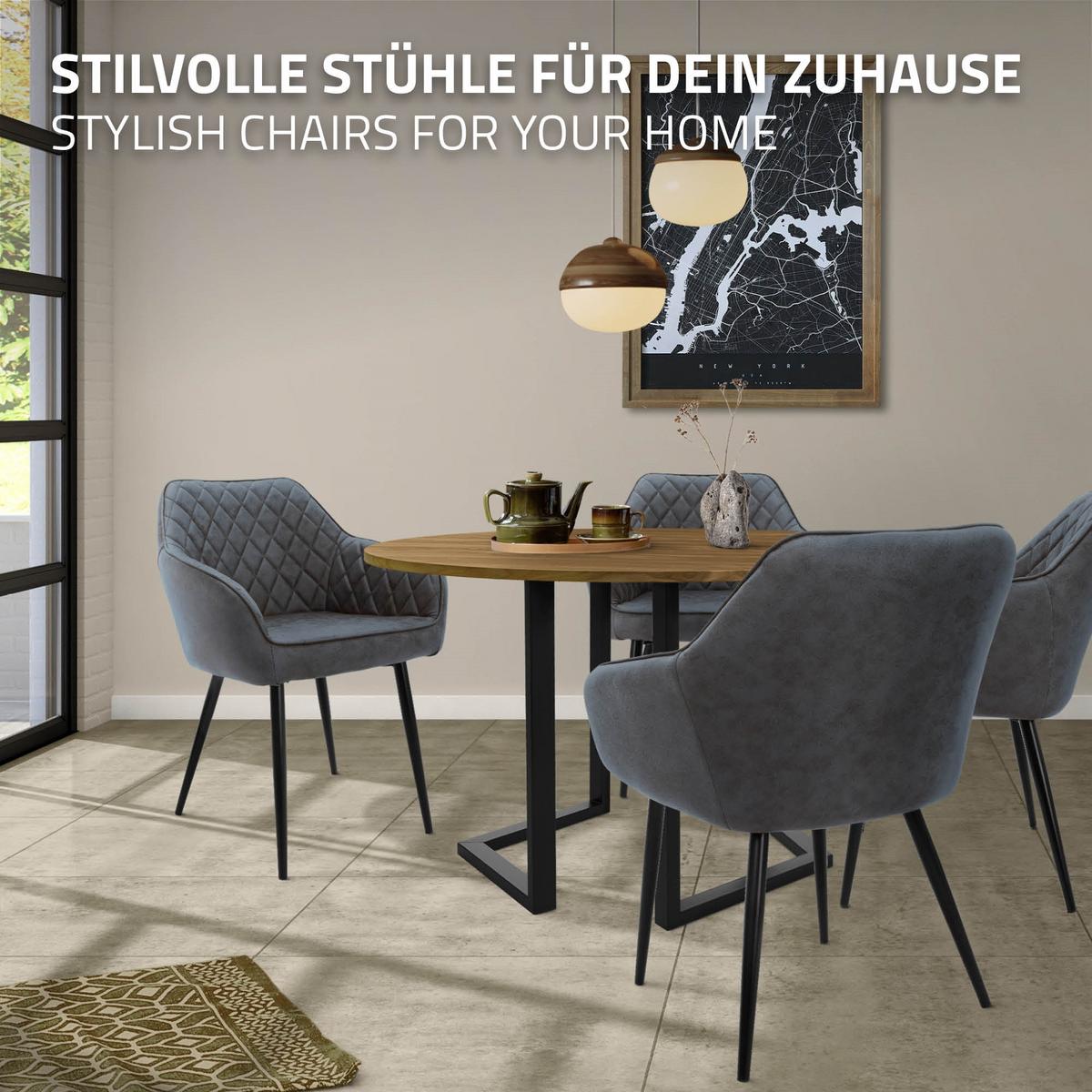 ESSZIMMERSTUHL 4er Set Anthrazit Kunstleder - Anthrazit/Schwarz, Kunststoff/Metall (63/80/60cm) - ML-DESIGN