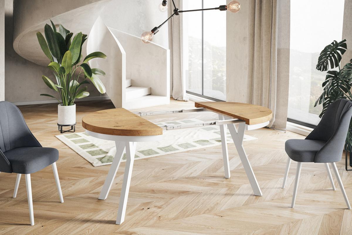 RUNDER Esstisch ausziehbar – Moderner Wohnzimmertisch und Küchentisch – Tisch mit Stabile Konstruktion, Durchmesser 90 cm - 190 cm - Farbe Lancelot - Beige/Weiß, Holzwerkstoff (90/90/77cm) - Alpi-Möbel