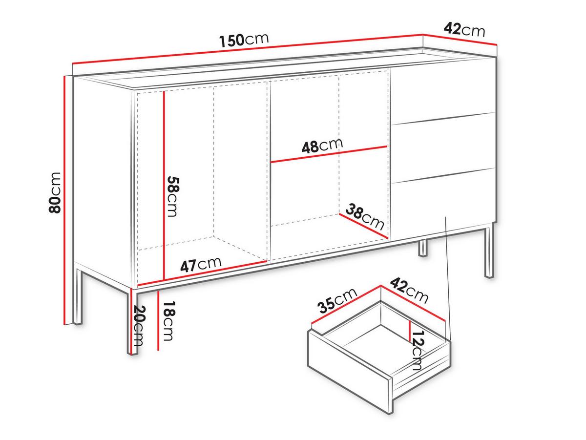 KOMMODE Como 150 2D3SZ - Schwarz/Eiche Artisan, Holzwerkstoff/Metall (150/80/42cm) - MIRJAN24