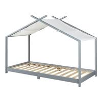 HAUSBETT Brome - Grau, Holz/Textil (90/200cm) - [en.casa]