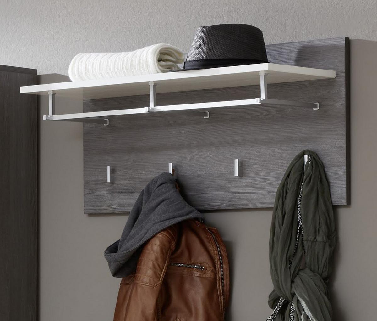 GARDEROBENPANEEL Hochglanz weiß, Sardegna grau, Wandgarderobe 80 x 40 cm - Weiß Hochglanz/Grau, Holzwerkstoff (80/40/28cm) - Top.Furn