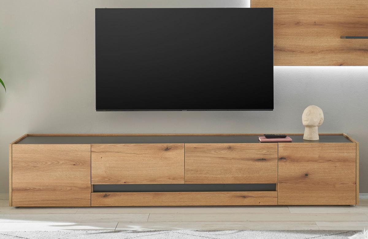 TV-LOWBOARD Eiche Evoke, grau 223 cm, großer TV Unterschrank mit viel Stauraum - Eichefarben/Schwarz, Holzwerkstoff/Kunststoff (223/40/45cm) - Furn.Design