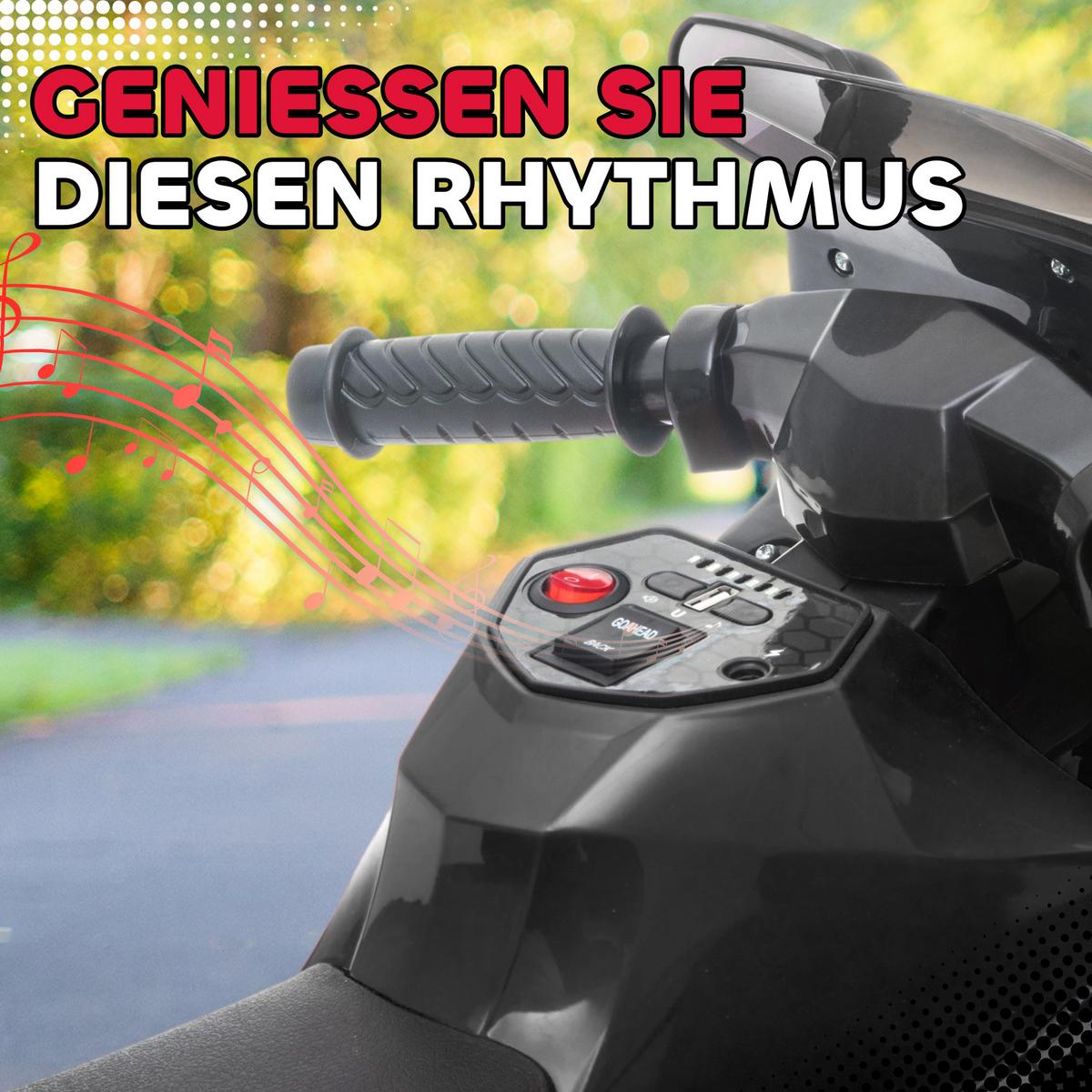 ELEKTRO-KINDERMOTORRAD mit USB Stützrädern und Musik, schwarz - Schwarz, Metall (75/36/49cm) - AIYAPLAY