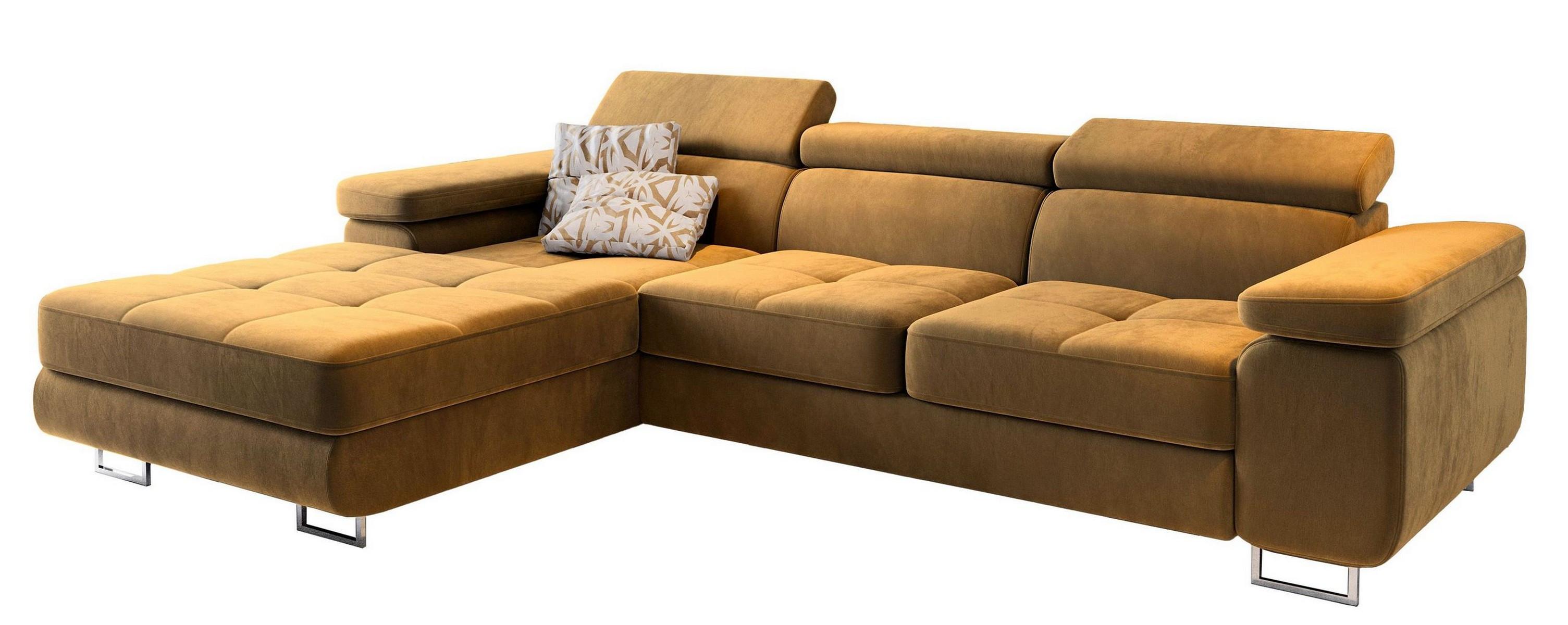 ECKSOFA ELMA L-S Gelb Velours-Stoff mit Schlaffunktion - Gelb/Silberfarben, Holz/Textil (280/205cm) - MASSENO