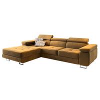 ECKSOFA ELMA L-S Gelb Velours-Stoff mit Schlaffunktion - Gelb/Silberfarben, Holz/Textil (280/205cm) - MASSENO