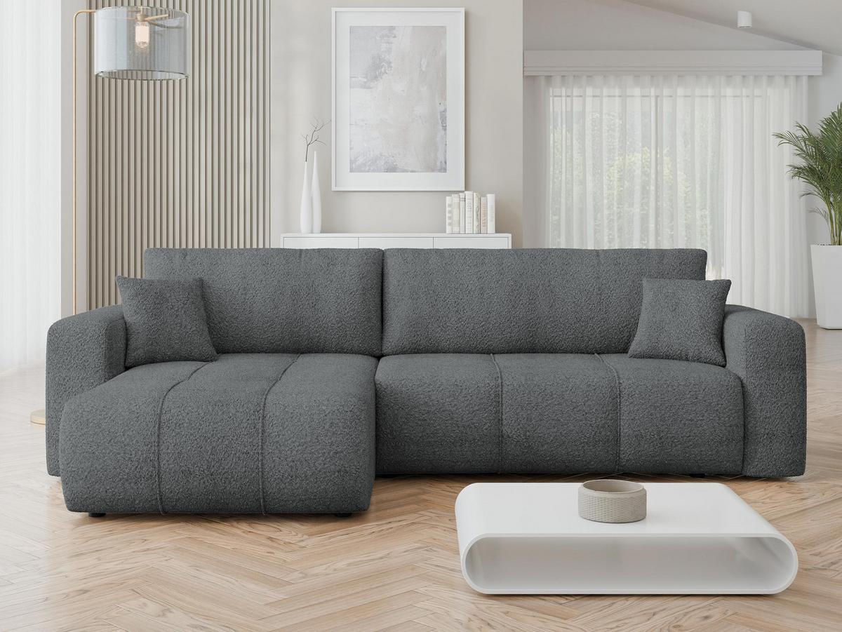ECKSOFA Furyn Maxi Boucle - Dunkelgrau/Schwarz, Holzwerkstoff/Kunststoff (274/145cm) - MIRJAN24
