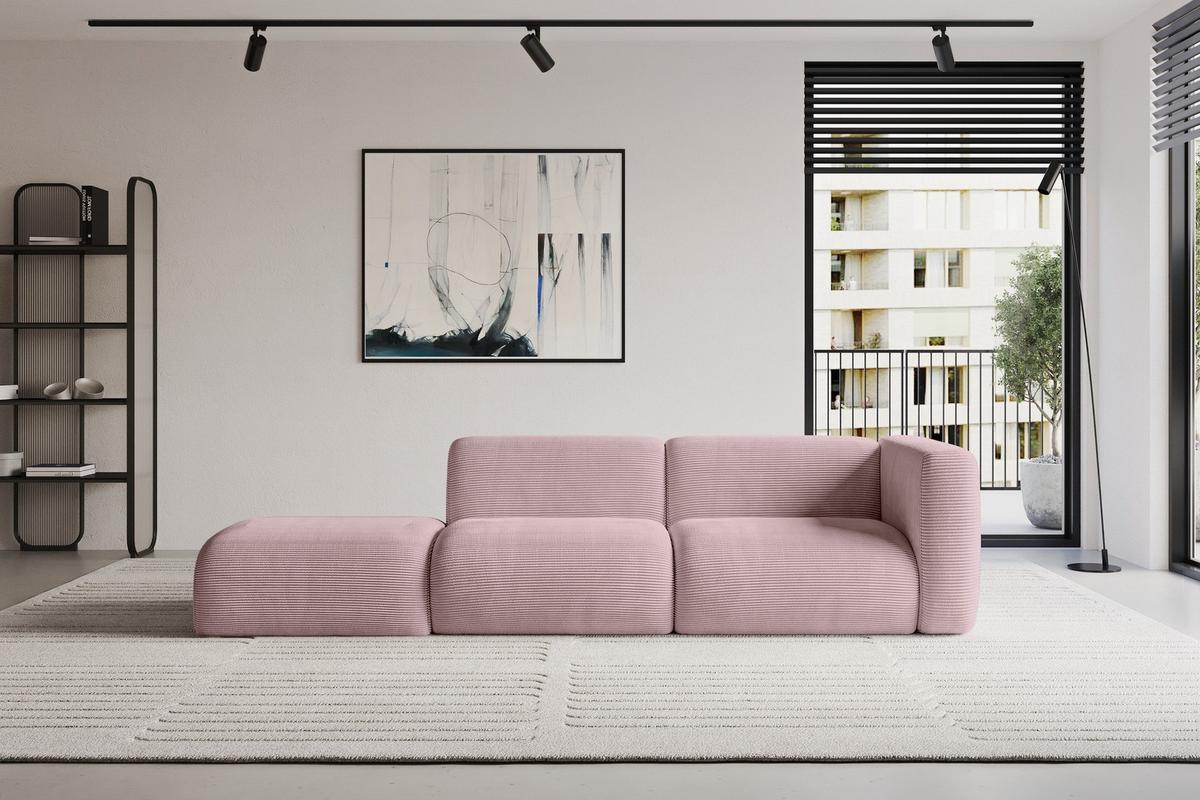 SOFA Ottomane Rechts MIRA-S3 296x89x70 Rosa Cord - Schwarz/Rosa, Holzwerkstoff/Kunststoff (296/70/89cm) - ALTDECOR