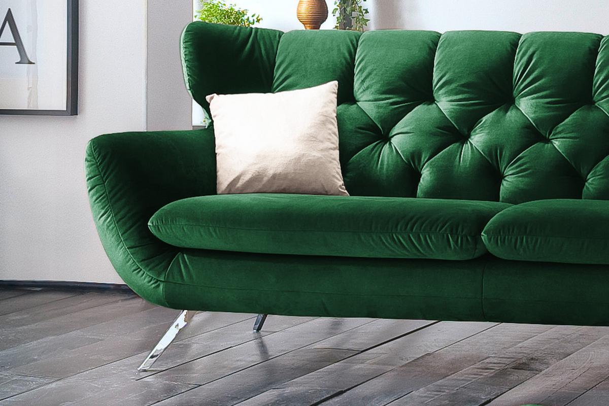 SOFA CHARME Smaragdgrün Velvet - Smaragdgrün/Silberfarben, Textil/Metall (175/94/95cm) - KAWOLA
