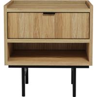 NACHTTISCH Evron mit 1 Schublade, Hikora Eiche - Eichefarben/Schwarz, Holzwerkstoff/Metall (51/55/40cm) - Beautysofa