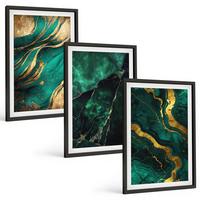BILDER SET 3er Set - 40x60 cm Schwarzer Rahmen - Elegante Steinmuster - Schwarz, Kunststoff (40/60cm) - TULUP