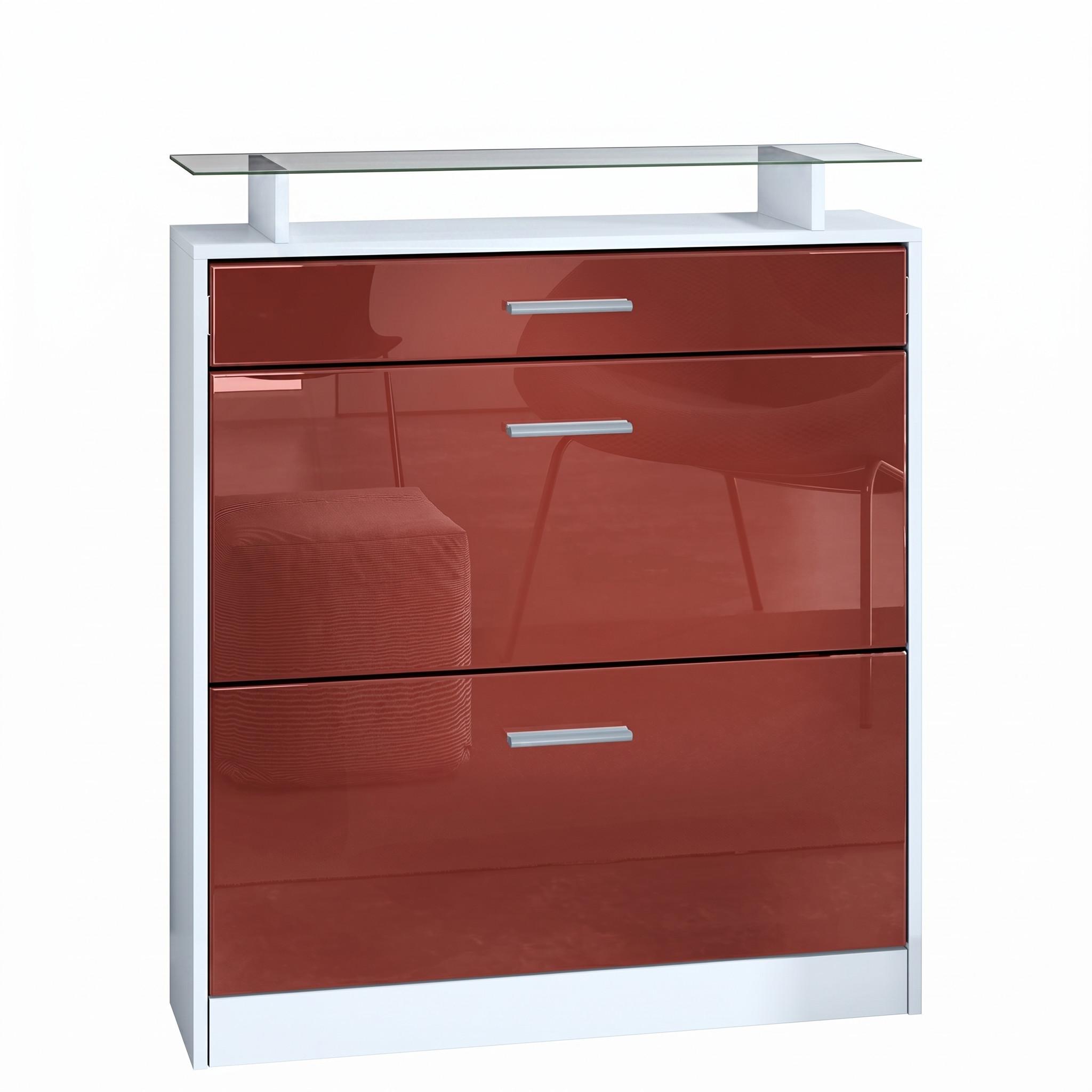SCHUHSCHRANK Loret Front in Bordeaux Hochglanz - Bordeaux, Holzwerkstoff (89/104/23cm) - Vladon