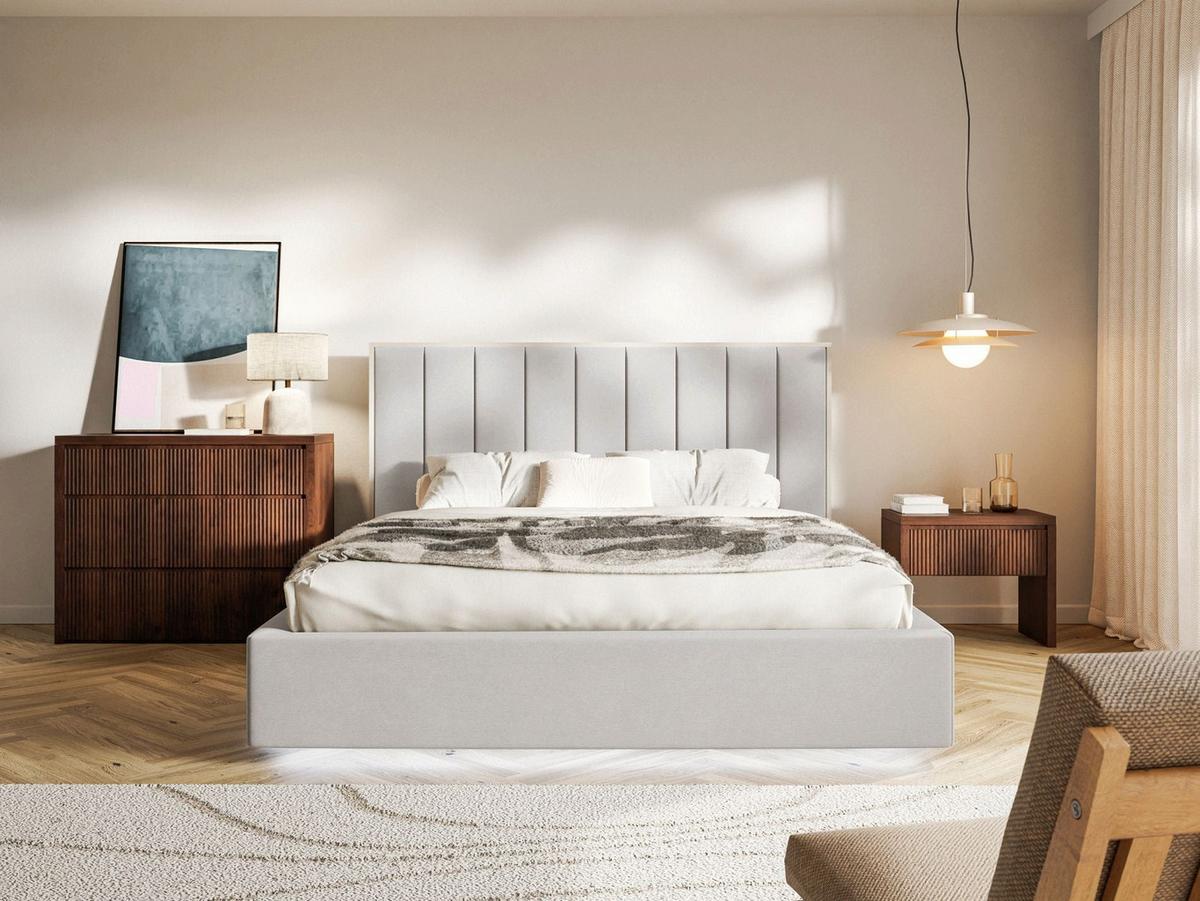 POLSTERBETT Togents Hellgrau mit Veloursbezug und LED, 160x200 cm - Hellgrau, Textil (160/200cm) - Selsey