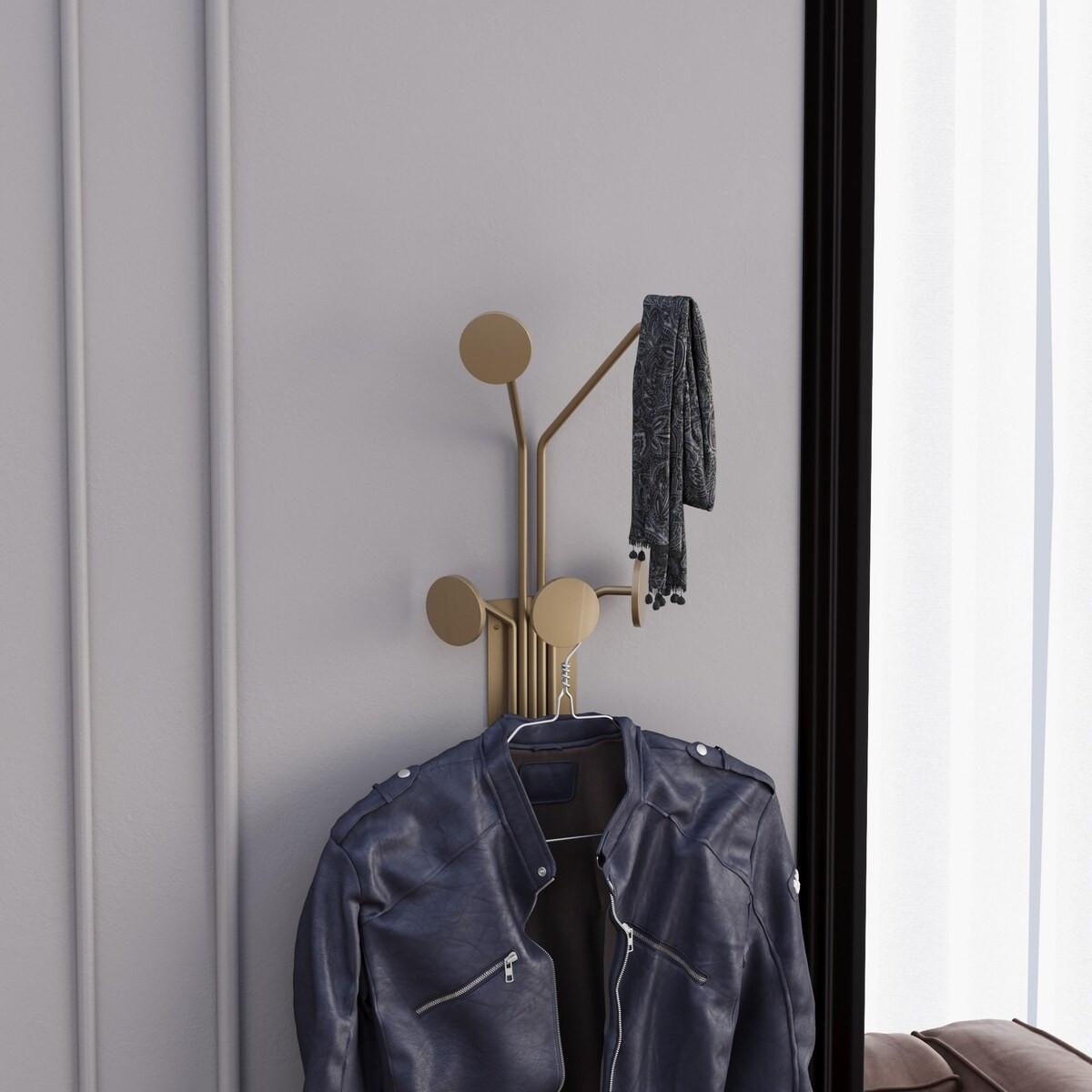 WANDGARDEROBE mit 5 Haken aus goldfarbenem Metall 24/16/40 cm - Goldfarben, Metall (16/40/16cm) - Calicosy