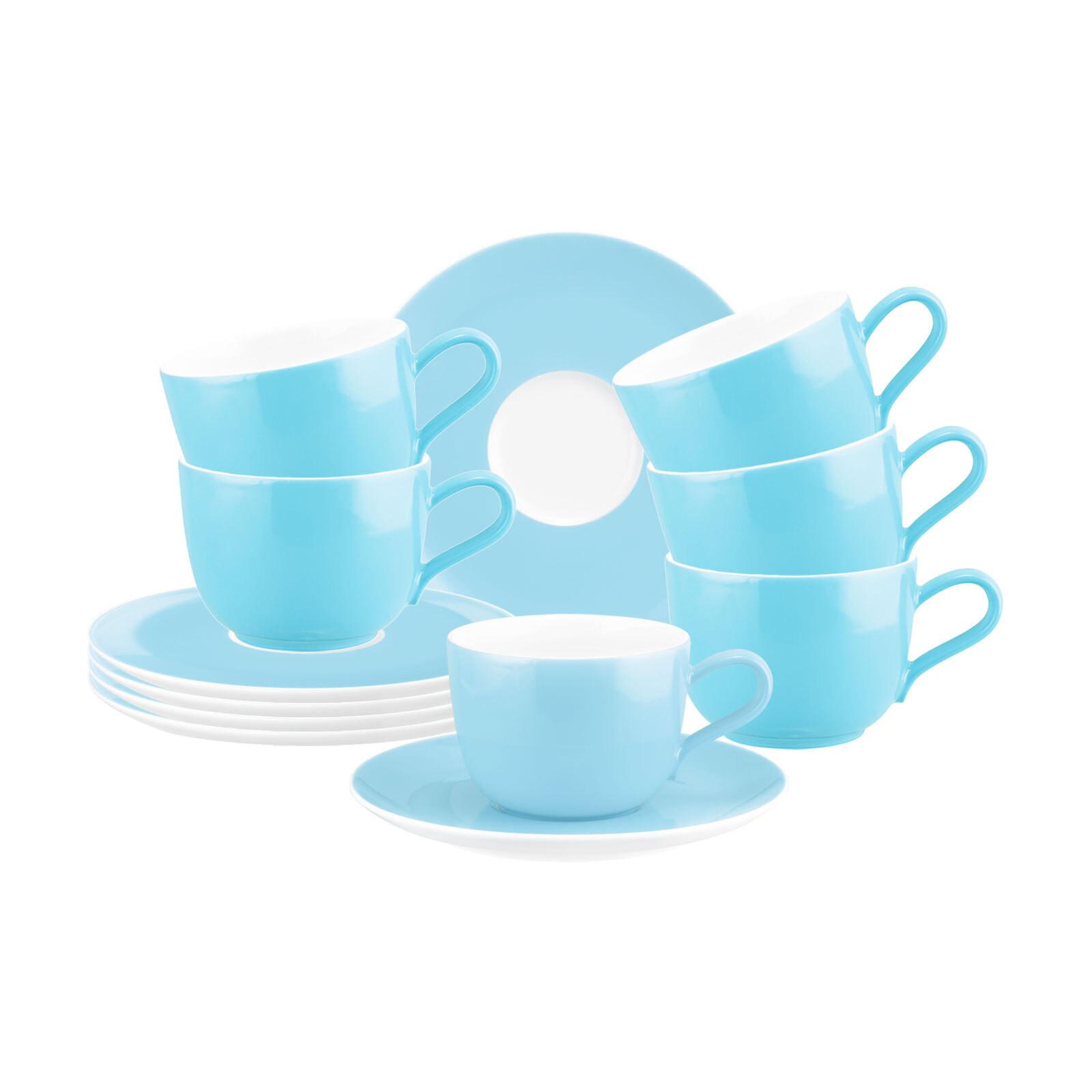 KAFFEETASSEN MIT UNTERTASSEN Liberty Pure Colors Lagoon Blue 260 ml 6er Set - Blau, Keramik (0.26L) - Seltmann Weiden