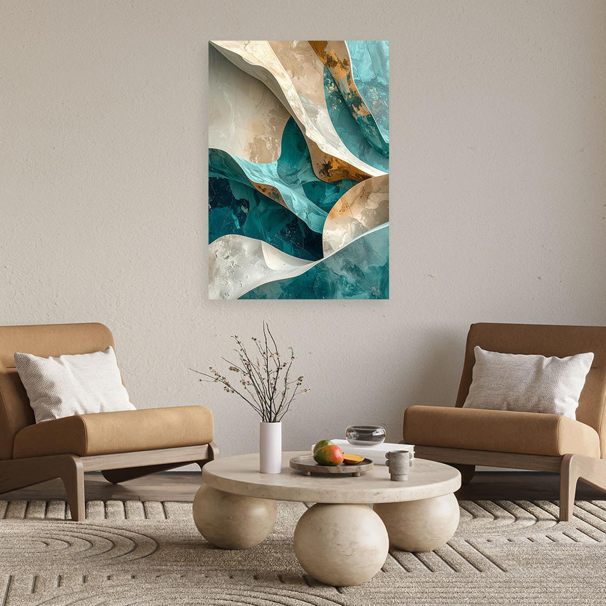LEINWANDBILD Abstraktion 70x100cm - Türkis, Textil (70/100cm) - Feeby