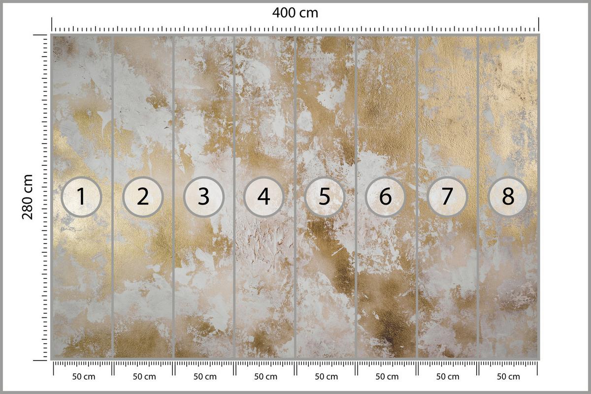 FOTOTAPETE für Wohnzimmer Modern Beton Gold Ornamente 400x280 - Beige/Braun, Papier (400/280cm) - Muralo