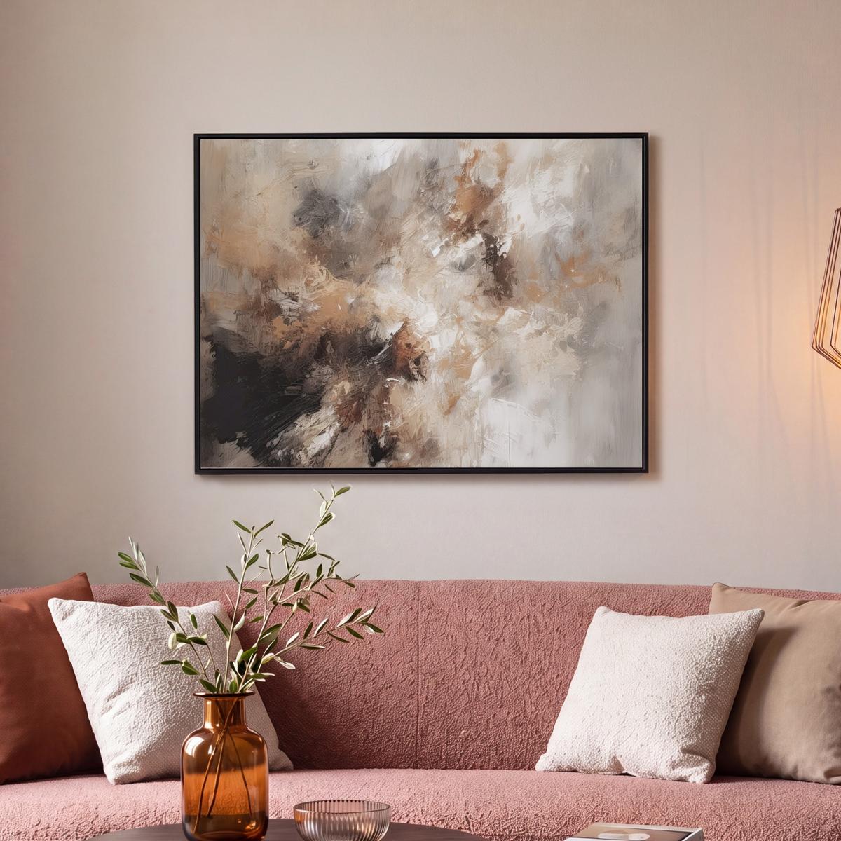 LEINWAND Bilder mit Rahmen - Farbe - Abstrakt - Beige - Kunst - 80x60 - Greige, Textil (80/60cm) - MuchoWow
