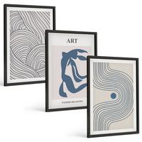 BILDER SET 3er Set - 40x60 cm Schwarzer Rahmen - Abstrakte blaue Linien - Schwarz, Kunststoff (40/60cm) - TULUP