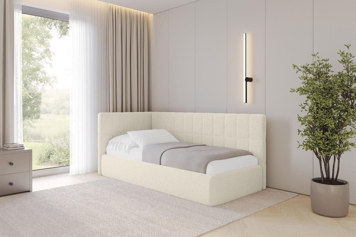 EINZELLBETT Jugendbett mit Bettkasten und Matratze H3/H4, Rechts - TULY 100x200 Beige - Perlmutt, Holzwerkstoff/Textil (100/200cm) - ALTDECOR