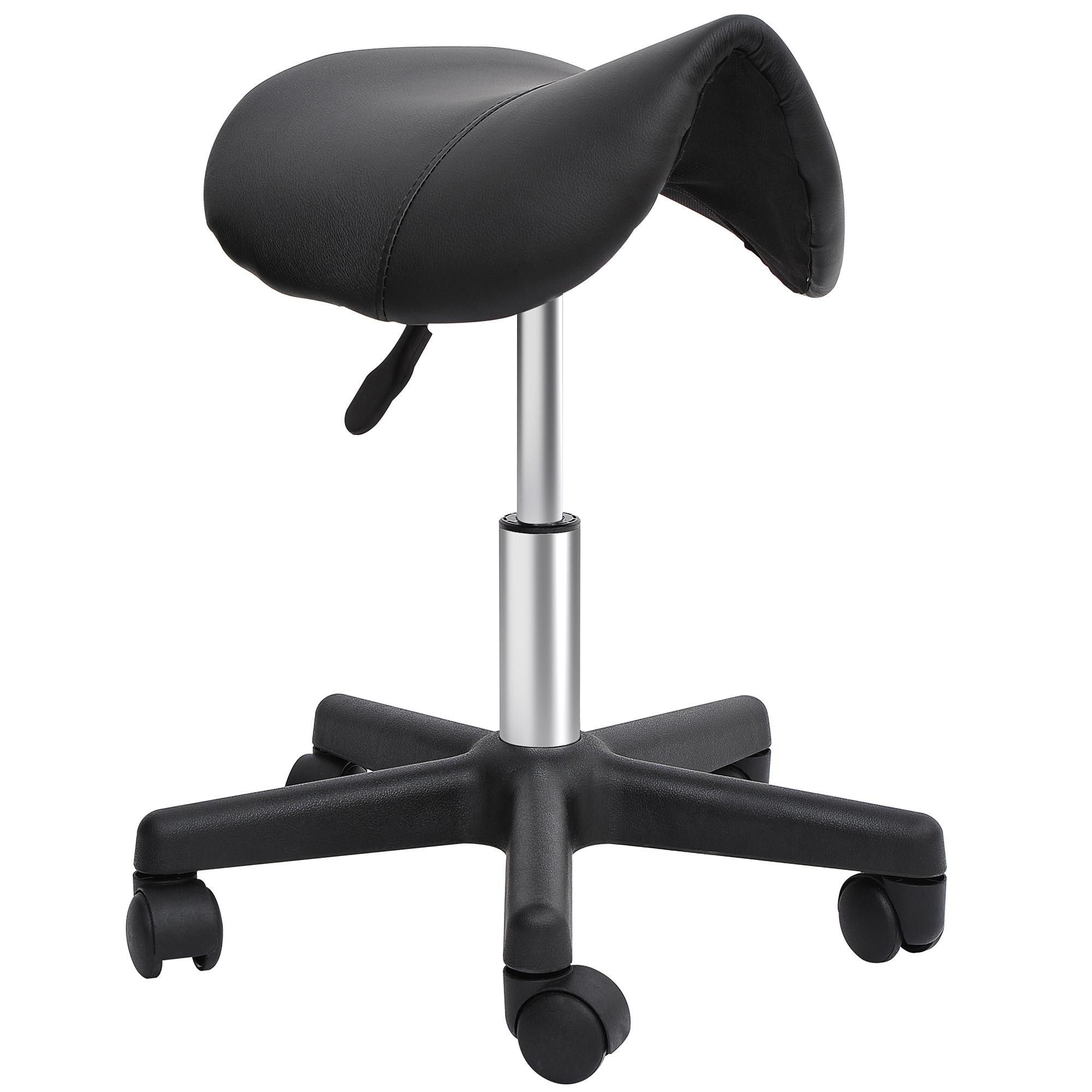 ROLLHOCKER Höhenverstellbarer Drehhocker Arbeitshocker mit Rädern Kunstleder - Schwarz, Leder (38/55/35cm) - HOMCOM