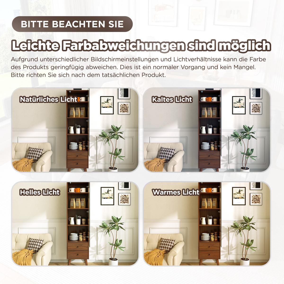 HIGHBOARD Nussbaumholz-Optik mit Glastür, 2 Schubladen & verstellbaren Regalen - Walnussfarben, Holzwerkstoff (39.8/160/35cm) - Urban Meuble