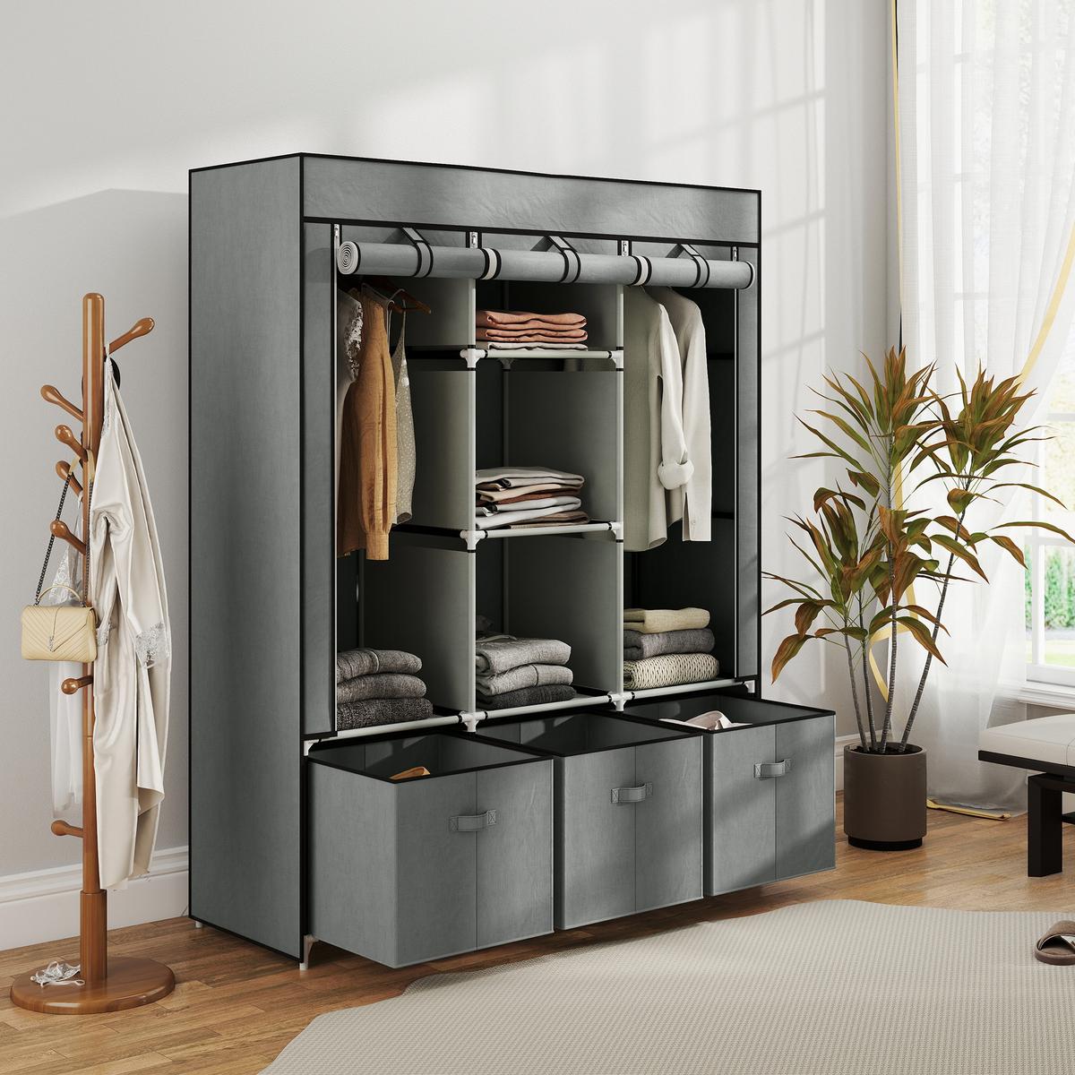 STOFFSCHRANK Stahl Vliesstoff Hellgrau - Hellgrau, Kunststoff (43/162.5/125cm) - HOMCOM