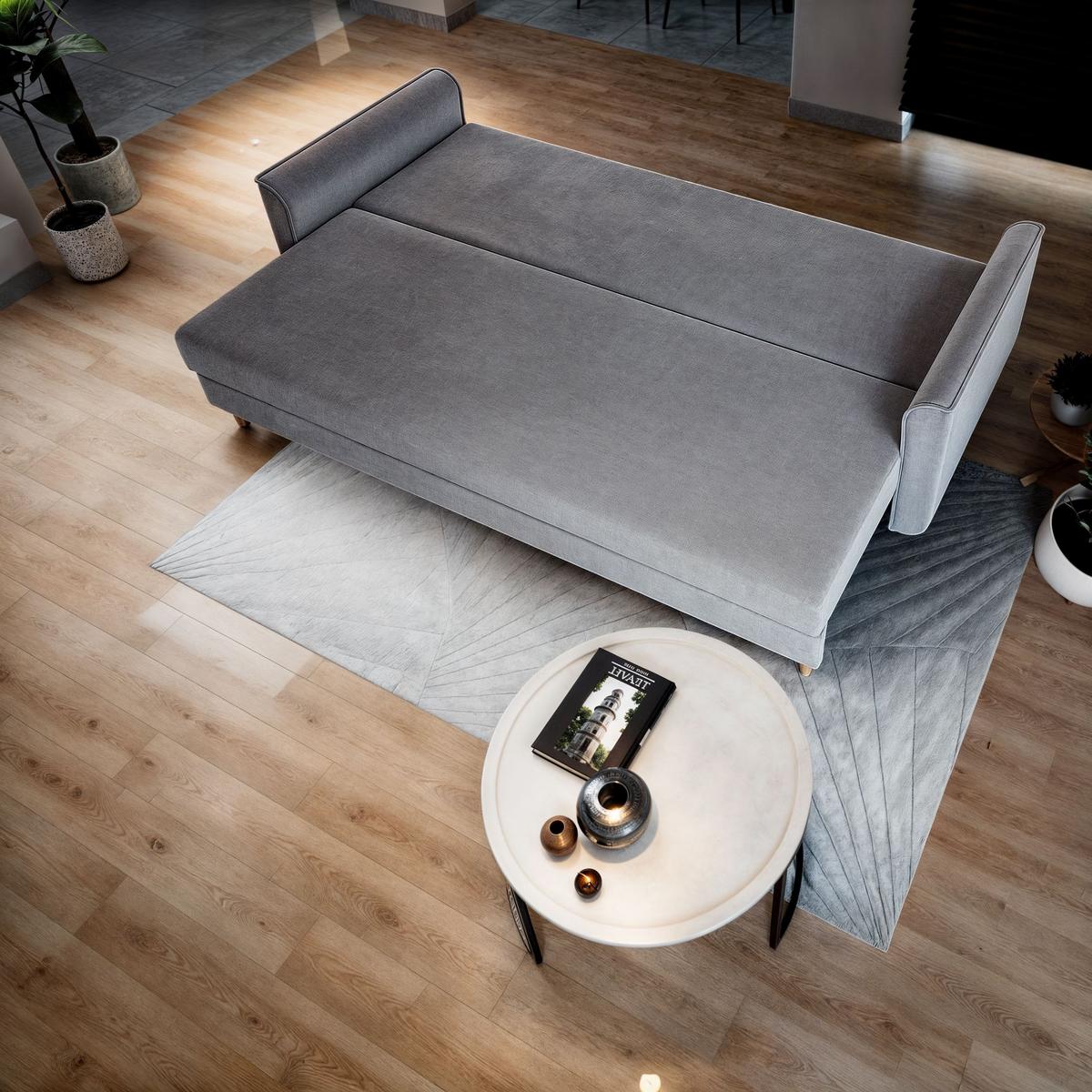 BETTSOFA NAPOL Beige Plüsch-Stoff mit Schlaffunktion - Beige, Textil (220/93/87cm) - MASSENO