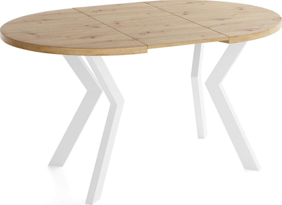 ESSTISCH Savio Weiß rund ausziehbar verlängerbar, Eiche Artisan Hellbraun 80-130/80/77 cm - Eiche Artisan/Weiß, Holz/Holzwerkstoff (80/130/77cm) - WFL GROUP
