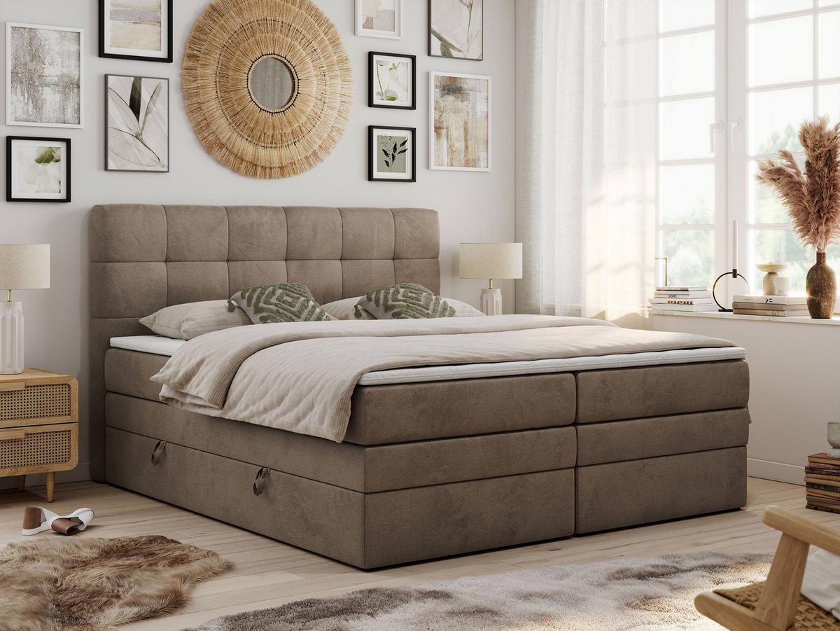 BOXSPRINGBETT LUKA KING 120/200 Braun Velvet - H3 - Braun, Holz/Textil (120/200cm) - MKS