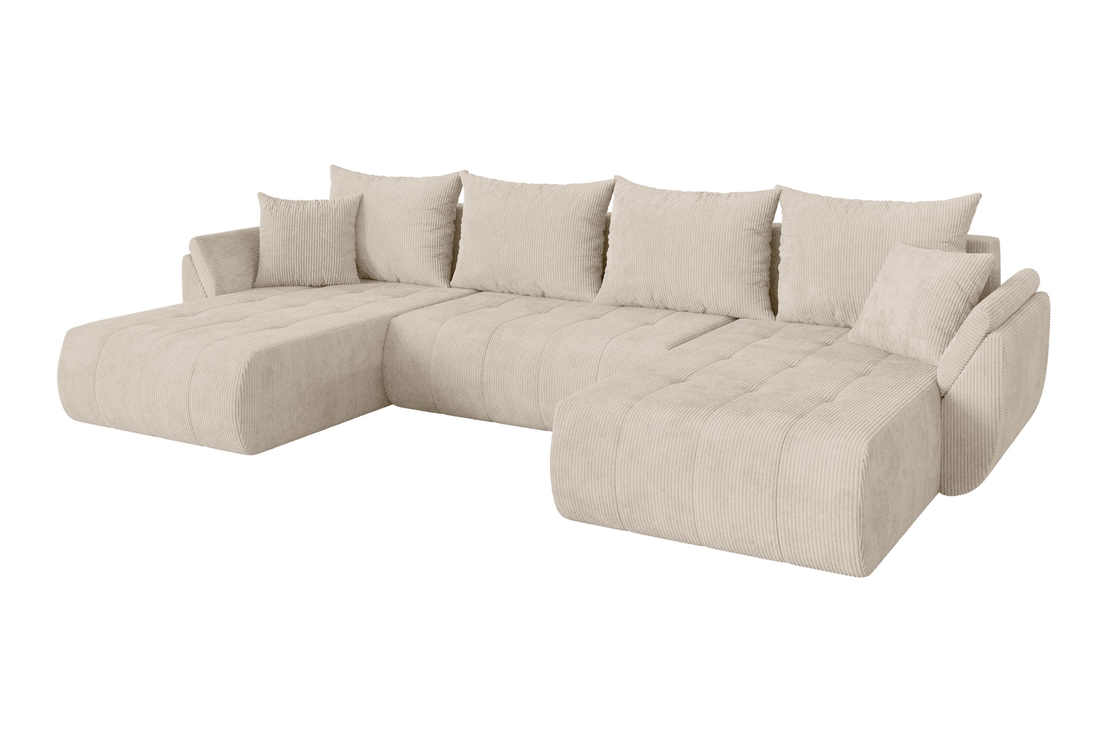 WOHNLANDSCHAFT mit Schlaffunktion und Bettkasten TOKO-U 378x194x86 Beige Cord - Beige/Schwarz, Holzwerkstoff/Kunststoff (378/86/194cm) - ALTDECOR