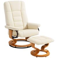 RELAXSESSEL-MIT-HOCKER 2er Set Kunstleder Holz Cremeweiß - Creme/Naturfarben, Holz/Kunststoff (85/104/76cm) - HOMCOM