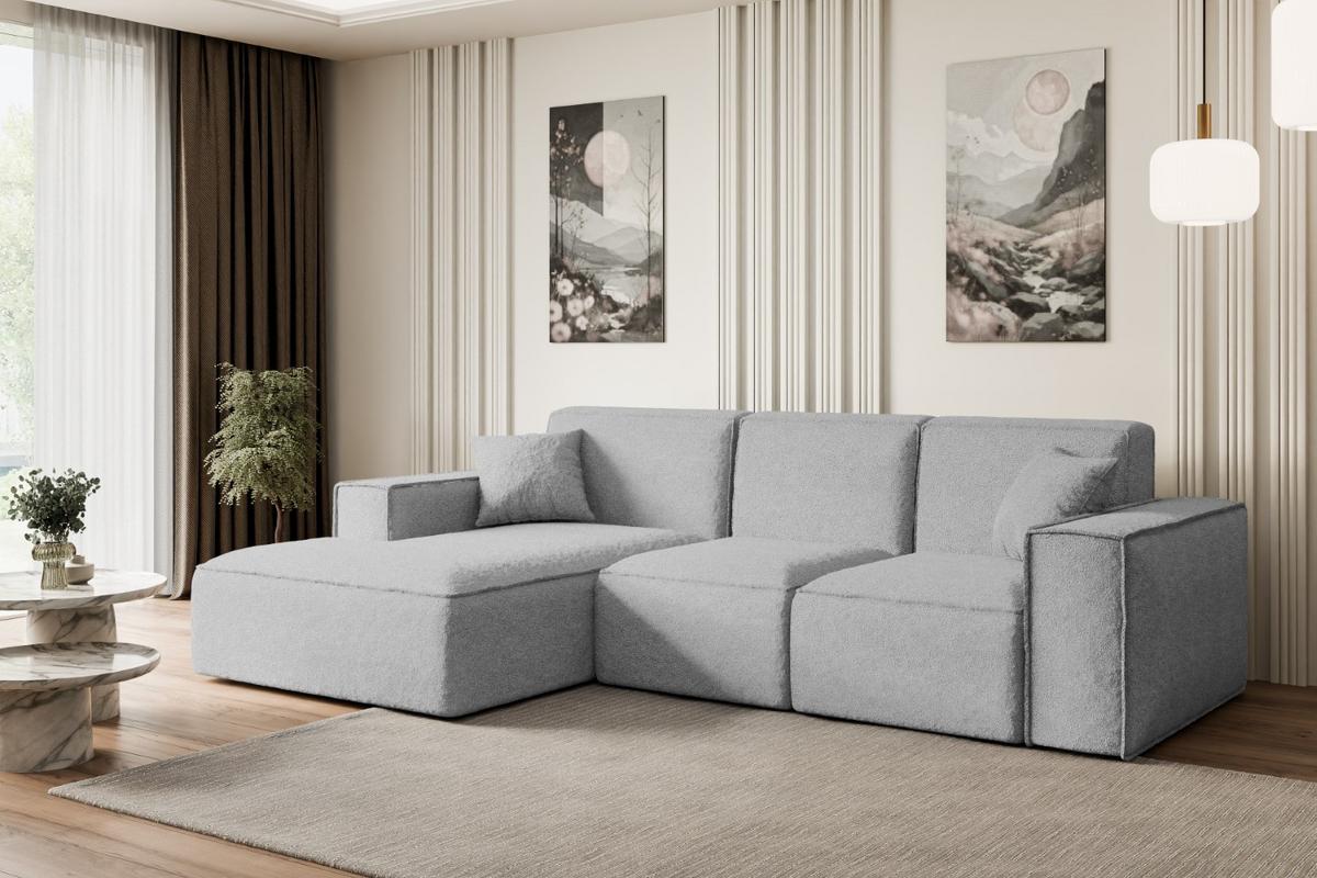 ECKSOFA Ottomane Links SERRA-L - 266x169x80 cm Hellgrau Bouclé - Hellgrau/Schwarz, Holzwerkstoff/Kunststoff (165/266cm) - ALTDECOR