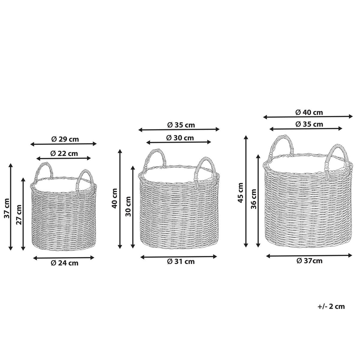 BLUMENKORB 3er-Set Rattan taupe rund 40-37/35-31/29-24 cm Nikiti - Braun, Kunststoff (45cm) - Beliani