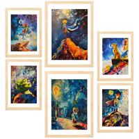 POSTER Set Mit 6 Kinderfiguren A3 & A4 Rahmen Aus Hellem Holz - Beige, Papier (29/3cm) - Nacnic