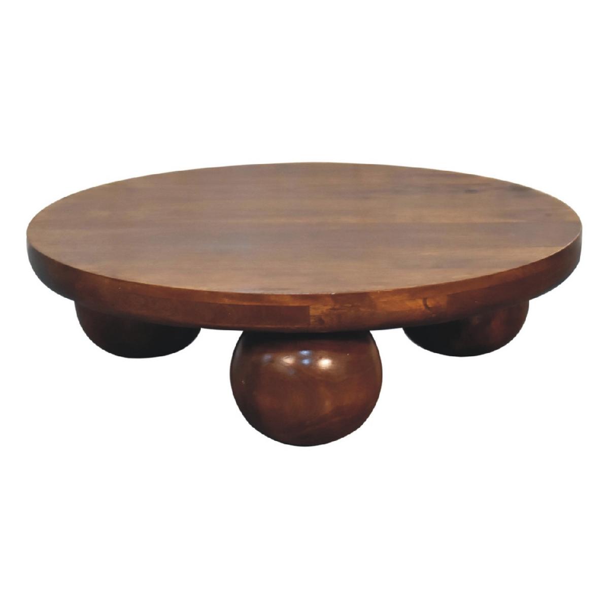 CENTRAL Ball Tisch im Kastanienholz-Finish - Kastanienfarben/Messingfarben, Holz/Metall (80/80/23cm) - Artisan Furniture