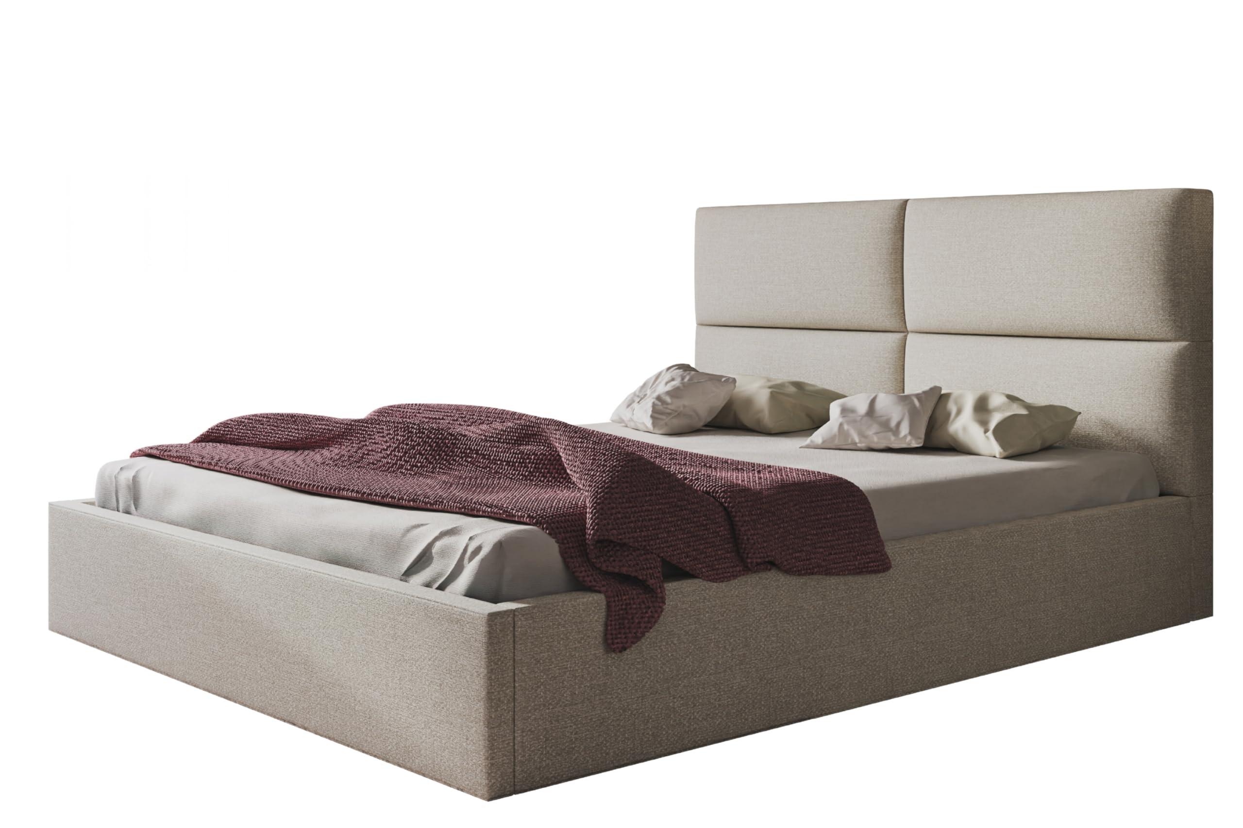 BETT 90x200 - Polsterbett mit Bettkasten und Holzrahmen - Modern Betten - Eleganter Malmö-Stoff- Kollektion Lizbona, Beige - Beige, Holz/Textil (90/200cm) - Alpi-Möbel