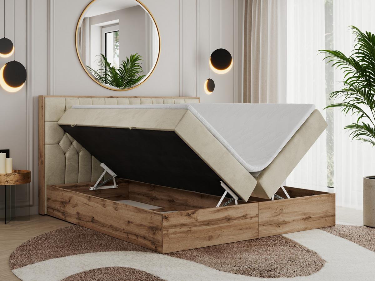 BOXBETT AMORE 140/200 Beige Struktur - H4 - Beige, Holz/Textil (140/200cm) - MKS