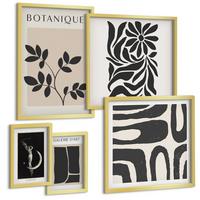 BILDER SET 5er Set - 50x50 cm & 20x30 cm & 40x60 cm Goldrahmen - Abstrakte Pflanzenmuster - Goldfarben, Kunststoff (40/60cm) - TULUP