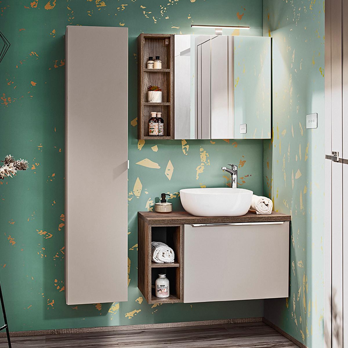 BADMÖBEL 80cm Eros 2er-Set Taupe - Taupe, Holzwerkstoff (80/48/46cm) - Petits-meubles