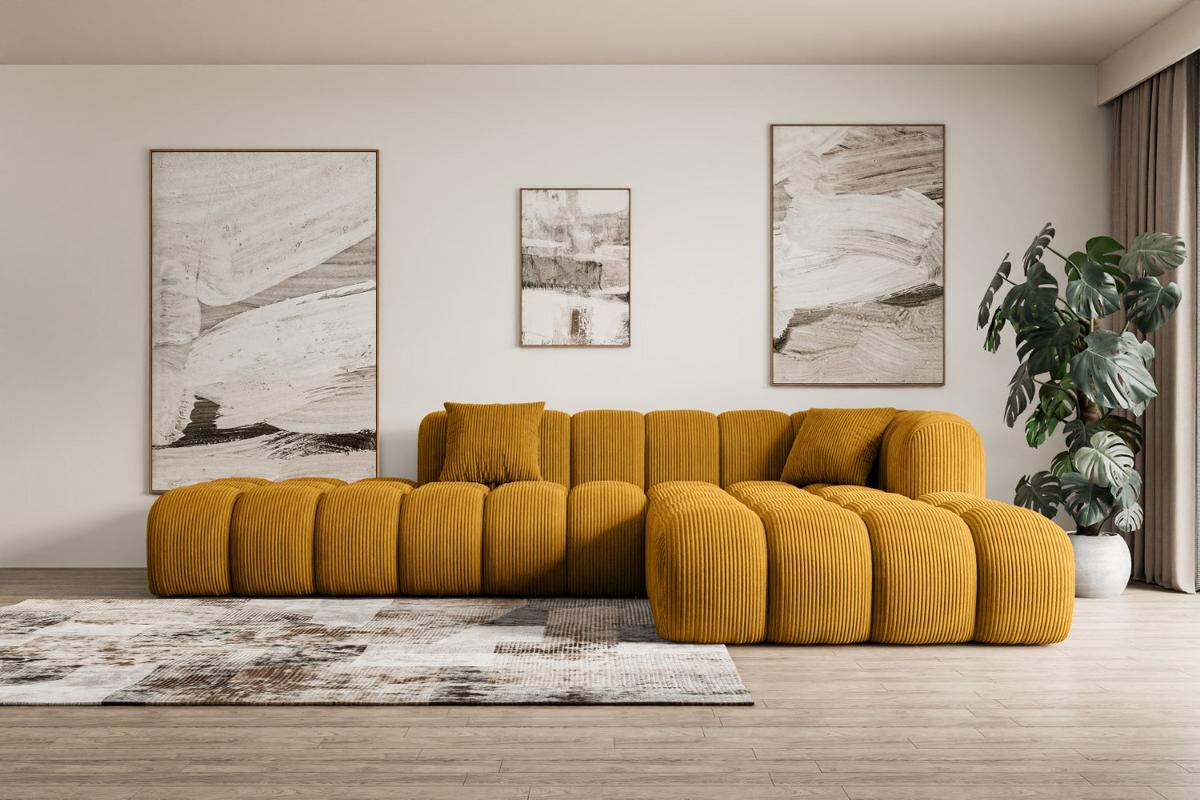 ECKSOFA Ottomane Rechts OLEA-L2 - 289x176x71 cm Senfgelb - Currygelb/Schwarz, Holzwerkstoff/Kunststoff (289/176cm) - ALTDECOR
