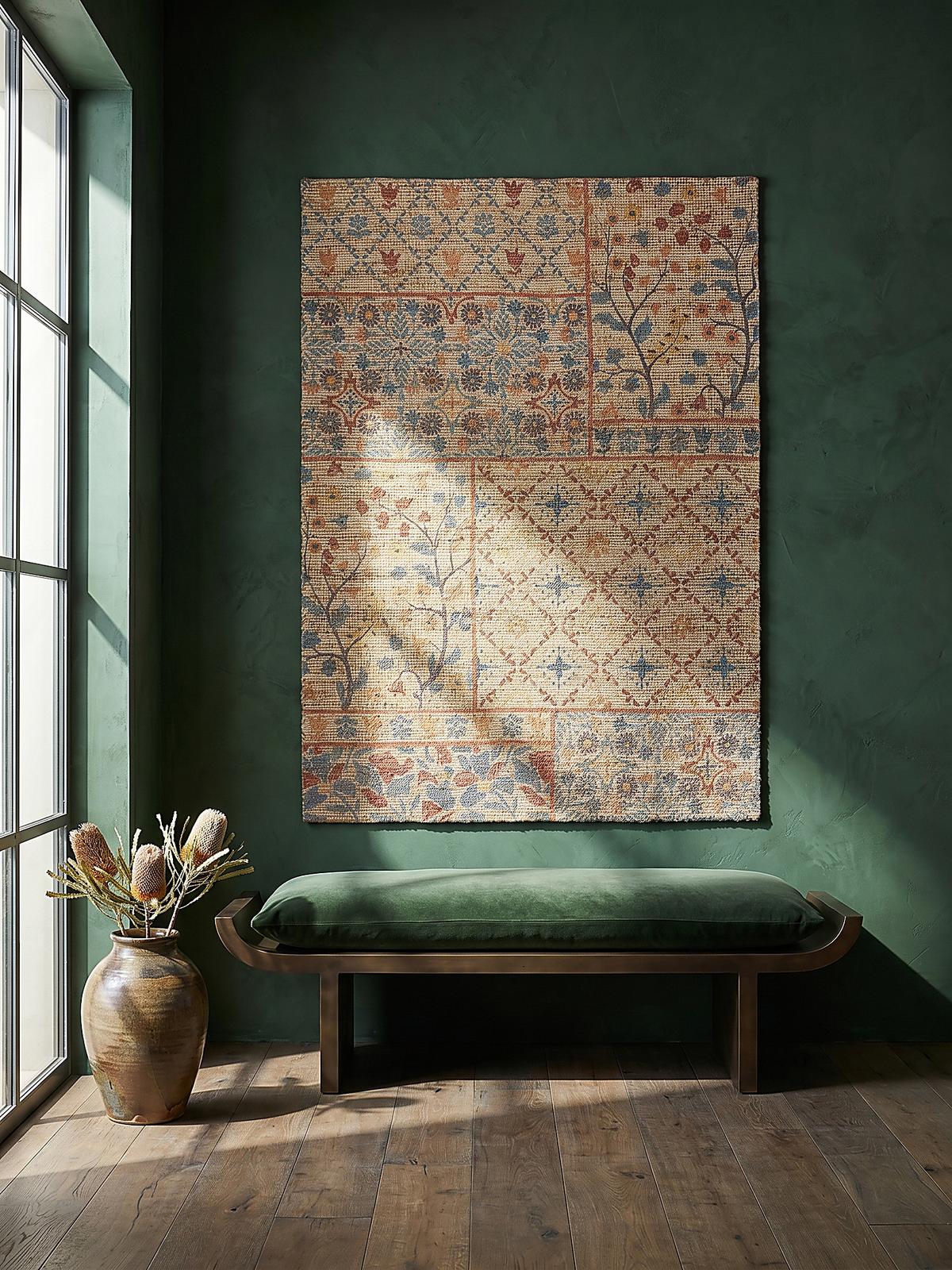JUTETEPPICH handgewebt AVILL, im Boho-Stil, Natur-Blau, 200 x 290 cm - Beige, Textil (290/200cm) - KADIMA DESIGN