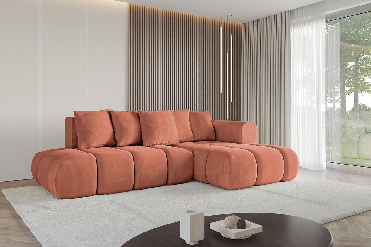 ECKSOFA Ottomane Rechts CLOUD-L-v1 280x185x90 Apricot Velours - Koralle, Holzwerkstoff/Kunststoff (185/280cm) - ALTDECOR