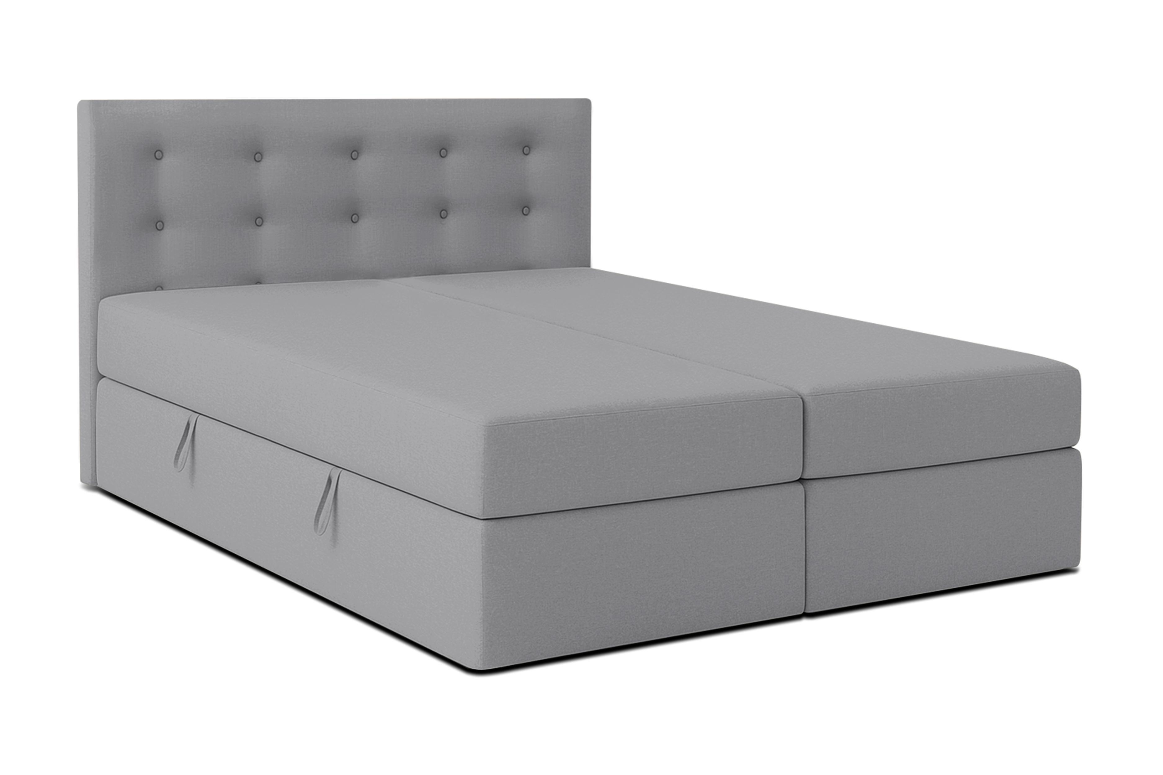 BOXBETT BAUNEI 180x200 cm mit Bettkasten und Matratze - Grau + TOPPER - Schwarz/Grau, Holz/Holzwerkstoff (180/200cm) - AX Living