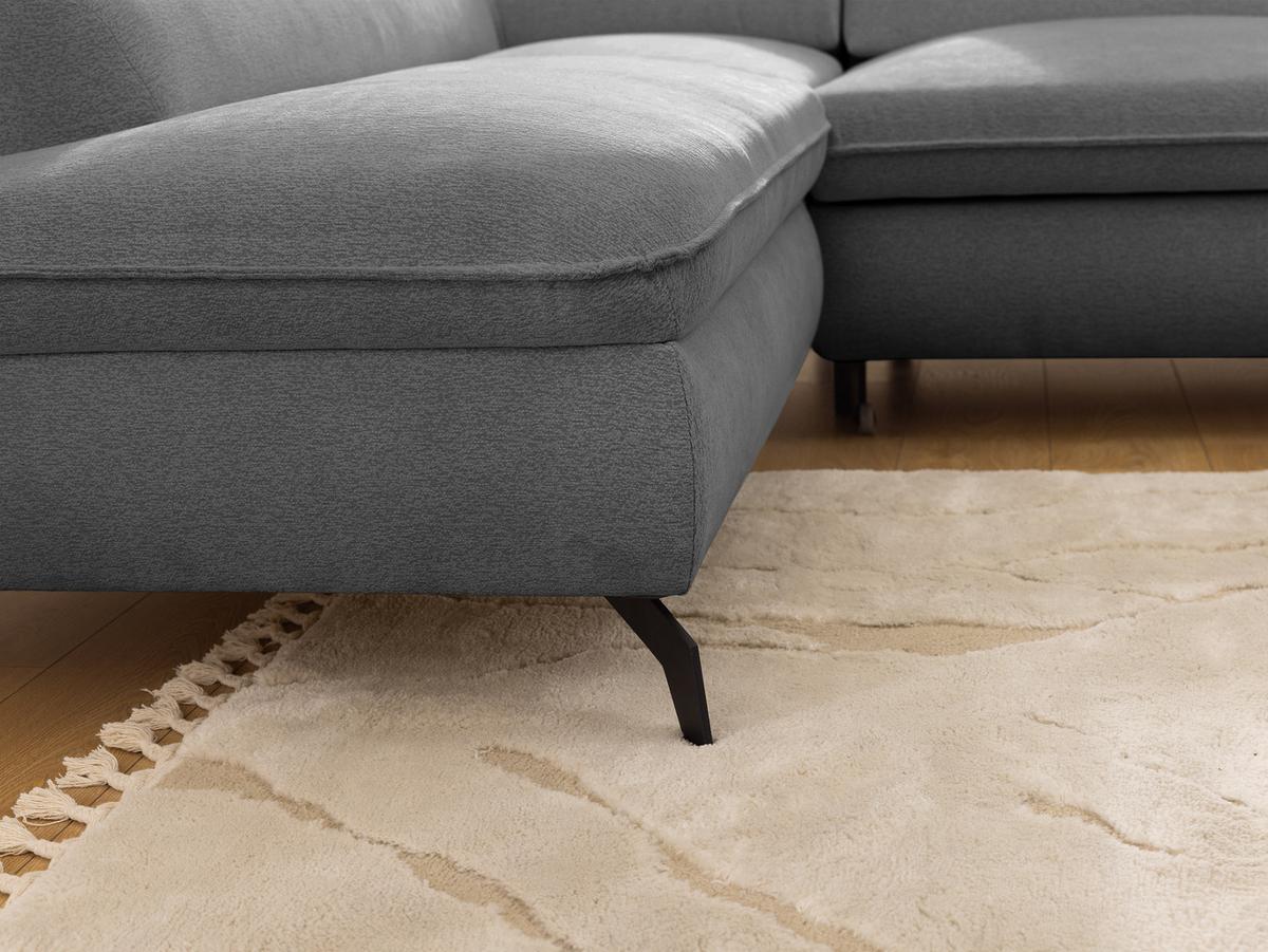 ECKSOFA mit Schlaffunktion und Bettkasten Bonnie aus Grau Chenille-Stoff mit verstellbaren Kopfstützen und Armlehne - Ottomane links - Schwarz/Grau, Holz/Textil (275/210cm) - S-Style Möbel