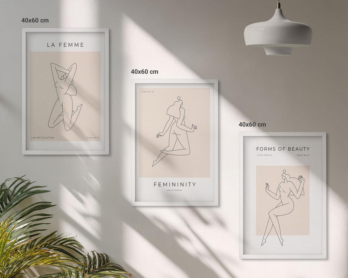 BILDER SET 3er Set - 40x60 cm Weißer Rahmen - Poster mit minimalistischen Frauensilhouetten - Weiß, Kunststoff (40/60cm) - TULUP