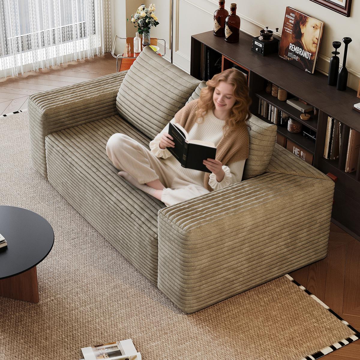 2-SITZER SOFA 180cm Cord-Sofa ohne Montage - Sandfarben, Textil (180/83/90cm) - Urban Meuble