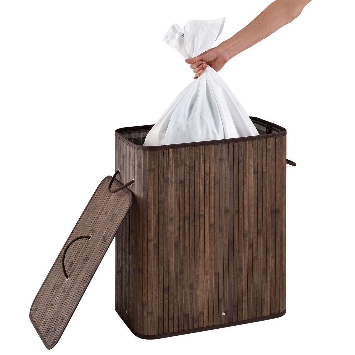 WÄSCHEKORB Curly 100 L braun - Braun, Holz (52/63/32cm) - Juskys